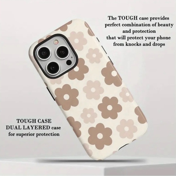 Apple iPhone Phone Case TPU Layered Case Beige Flowers Drop Proof Durable - Picture 5 of 7